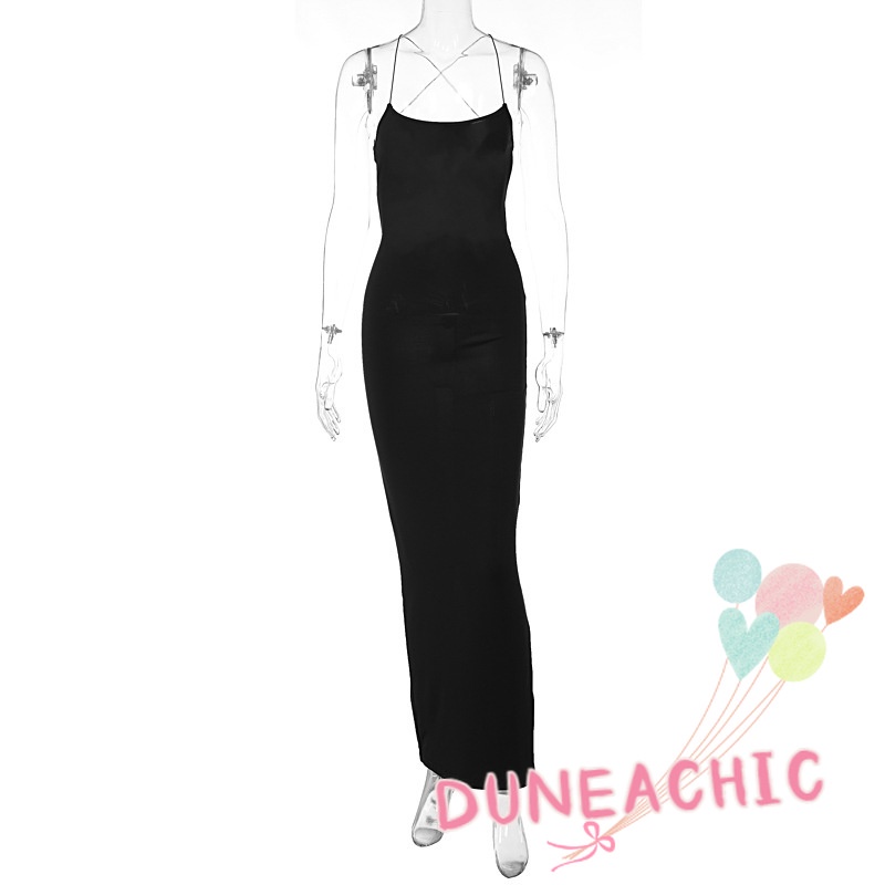 Đầm Hai Dây Hở Lưng Màu Trơn Thiết Kế Thanh Lịch Cho Nữ