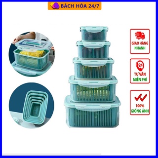 Sét 5 hộp đựng đồ tủ lạnh đa năng 2 lớp cao cấp có nắp đạy đựng thực phẩm