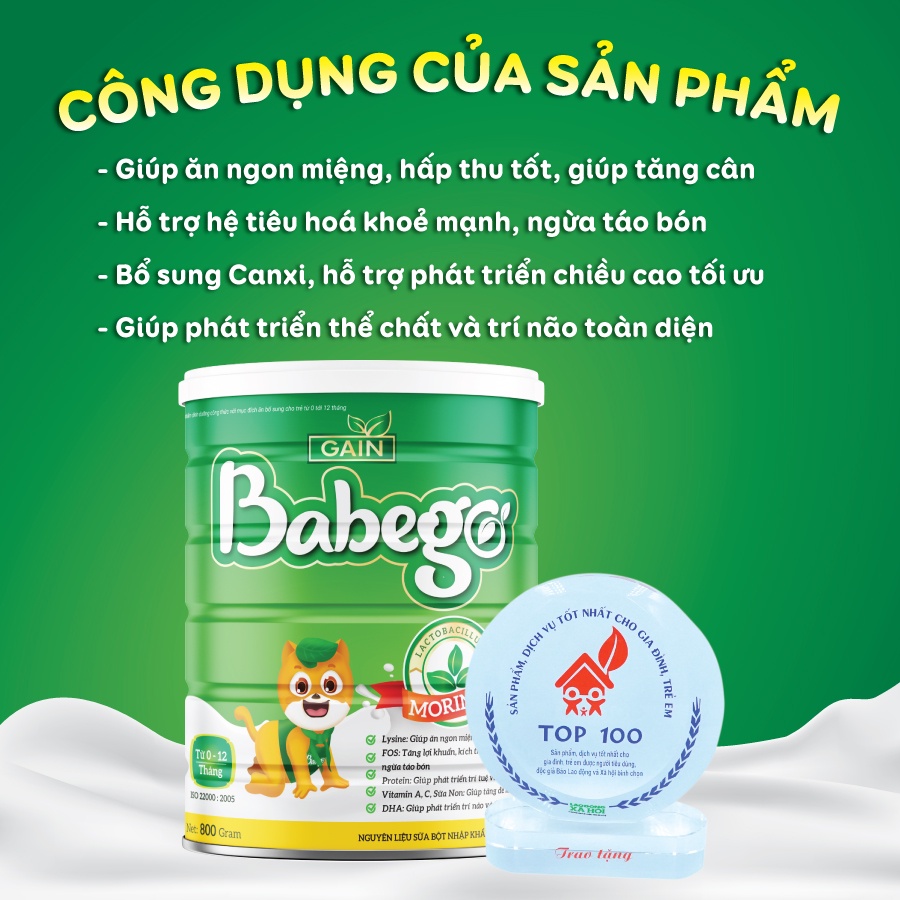 Sữa mát tăng cân, cải thiện biếng ăn, táo bón Babego 0-12m,800g