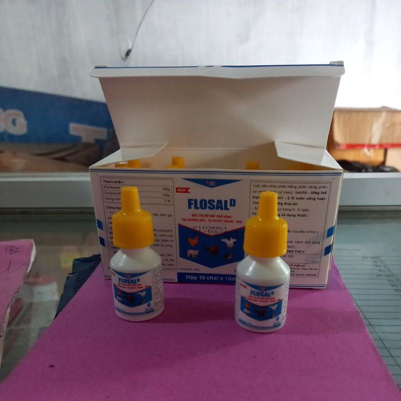 Flosal D 10ml đặc trị hô hấp phổ rộng, trị thương hàn, tụ huyết trùng, crd cho gà đá