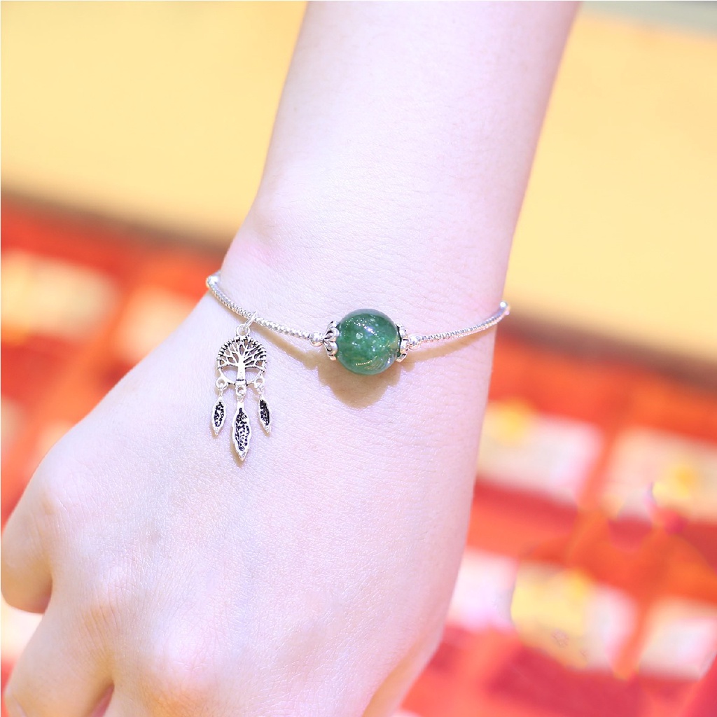Vòng Tay Nữ charm bạc mix phong thủy thiên nhiên TUDO260 có kiểm định - Vòng tay nữ cao cấp xanh lá cho mệnh Mộc Hỏa
