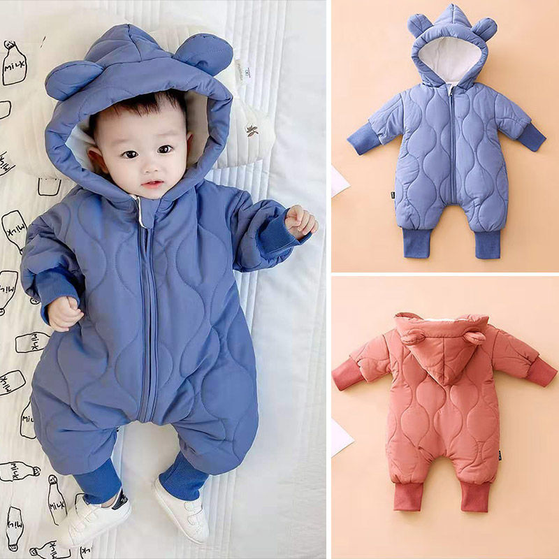 Bộ Áo Liền Quần Tay Dài Chất Liệu Cotton Thời Trang Mùa Đông Cho Bé