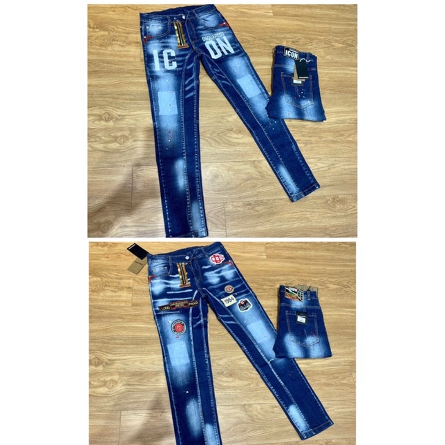 Quần Jeans ICON Xanh DSQ Vảy Sơn Siêu Đẹp - Quần Jeans Nam Xanh Thêu Logo Cực Xịn