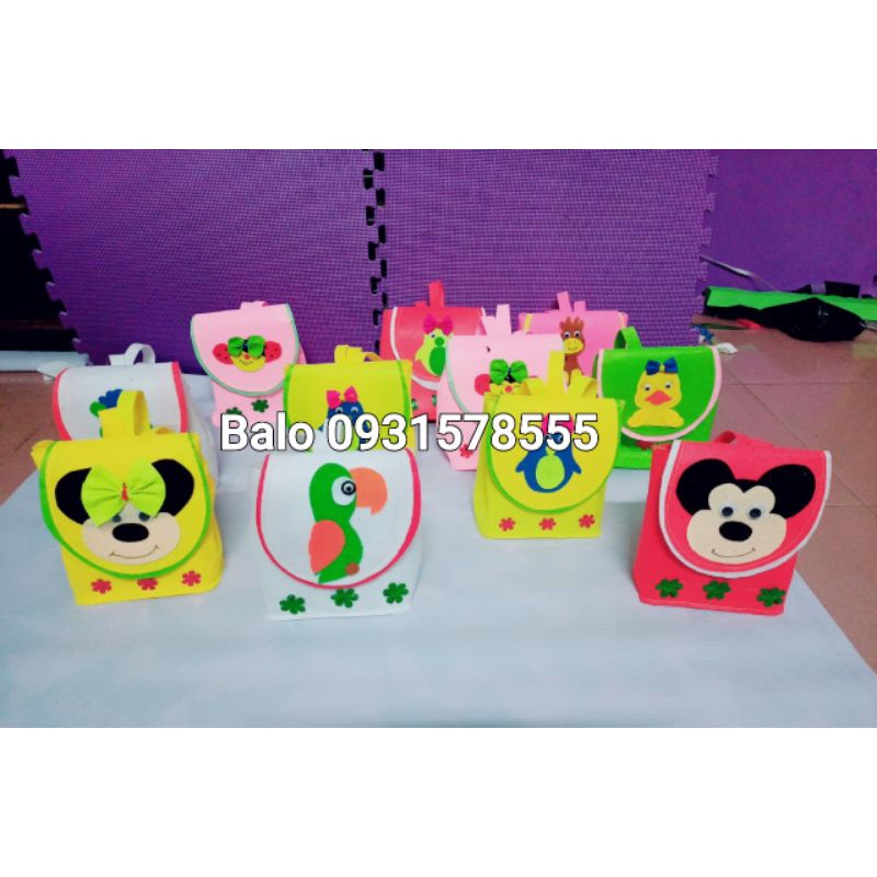 Mũ, dép, giầy, balo may bằng vải dạ làm đồ chơi cho trẻ em hoặc đồ dùng mần non
