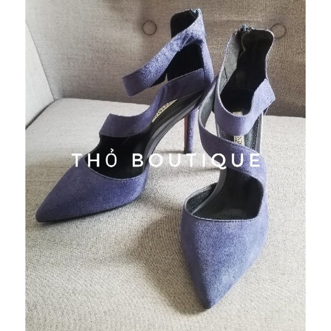 Giày cao gót GDFENDU chính hãng da lộn tím việt quất quai chéo cách điệu 9cm size 35 36 37
