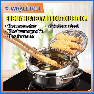 Sâu chiên nồi nhiệt kế Tempura Fryer Pan nhiệt độ kiểm soát nồi bếp cảm ứng và khí kép sâu Fryer Tempura chảo với nhiệt kế gia đình chảo nhỏ chảo gang