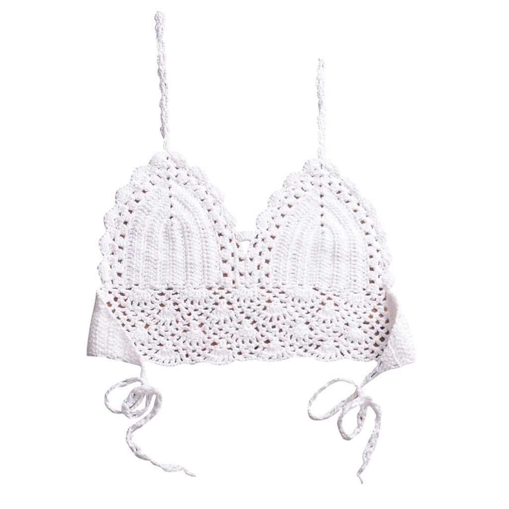 Women Sexy Bikini Top Knitting Swimsuit Padded Beachwear Lace Swimwear | BigBuy360 - bigbuy360.vn