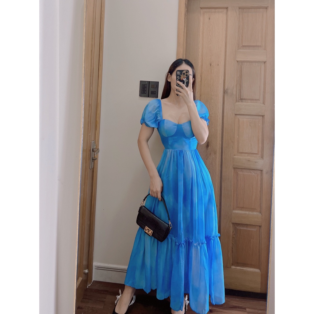 [MAXI] Đầm maxi đi biển loang màu xannh và cầu vồng có sẵn
