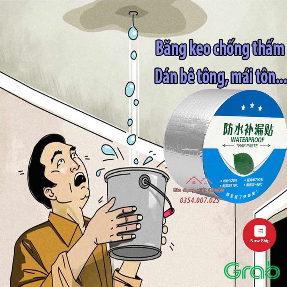 Băng dính chống thấm keo dán vết nứt ngăn nước mái tôn bản 5cm sử dụng mái nhà, bê tông rò rỉ tiện lợi GD142