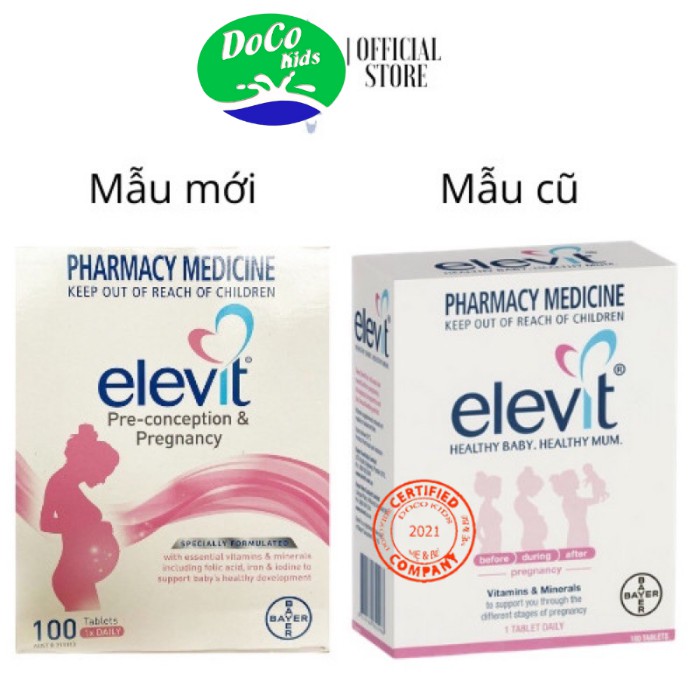 Elevit bầu,Vitamin tổng hợp Elevit cho phụ nữ mang thai,bổ sung Vitamin C,D3,Axit Folic cho mẹ bầu,hàng Úc,hộp 100 viên.