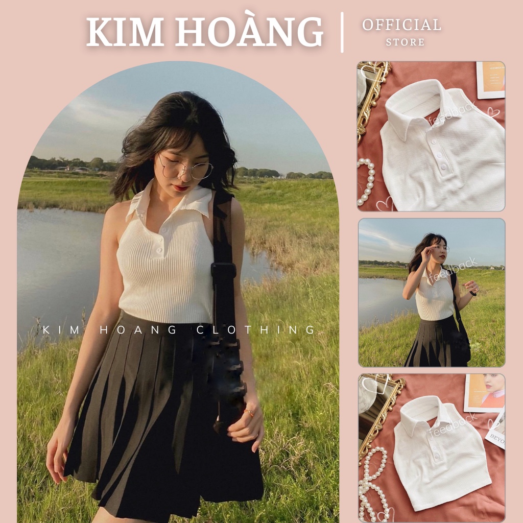 Áo croptop cổ polo chất thun tăm