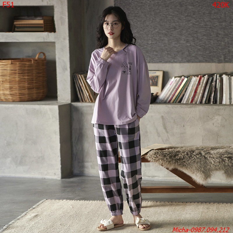 Bộ tím Dolami dài tay (có hình in sau lưng) - Micha F51