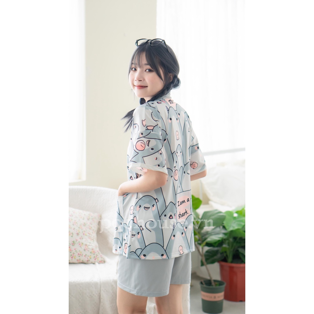 Combo Cá mập-Gấu Boo - Pijama kimono ngủ chất liệu cotton, đồ ngủ kimono đồ ngủ kiểu Nhật bản - Poohouse Pyjama | BigBuy360 - bigbuy360.vn