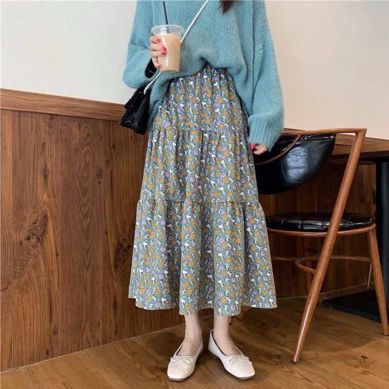 Chân váy hoa nhí vải nhung tăm xếp tầng bánh bèo CV1531 Ulzzang style🌸 Hàng Quảng Châu