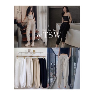 Quần jogger nữ bo gấu cạp chun có túi chất thô dày dặn mặc hè - The Sweater Weather