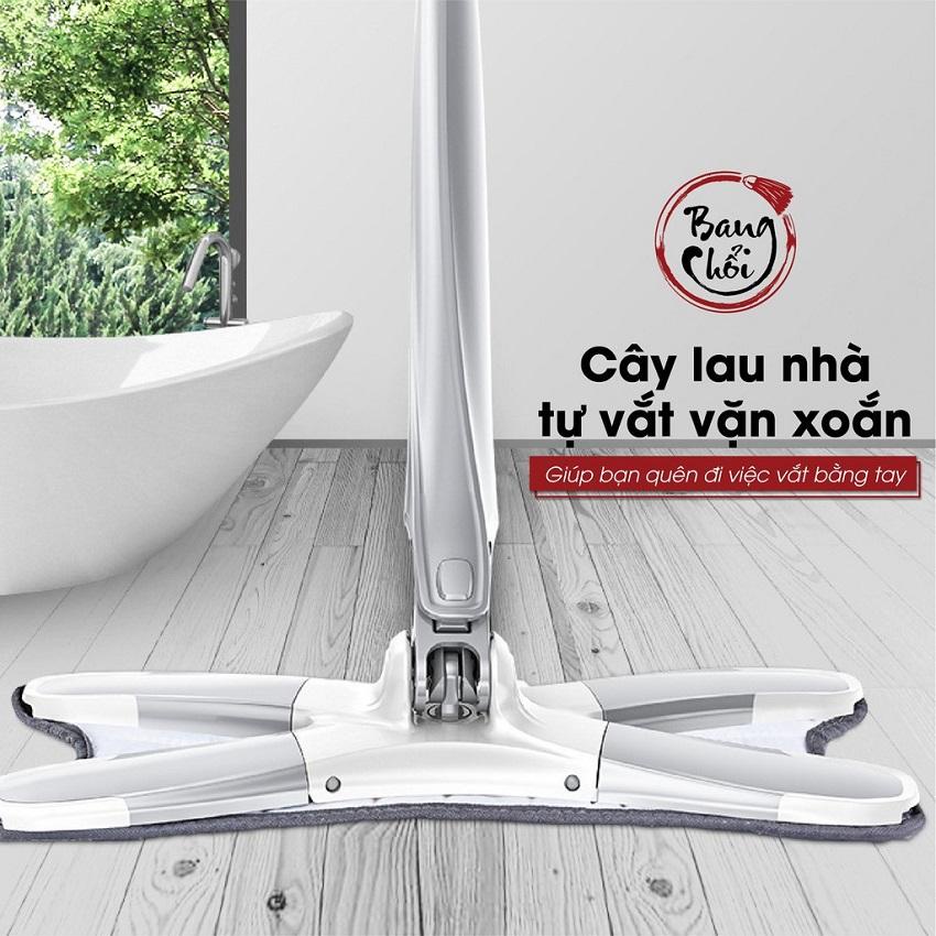 Cây lau nhà chữ X thông minh đầu xoay 360 độ tiện ích có bông lau sợi microfiber mềm mịn thấm hút tốt