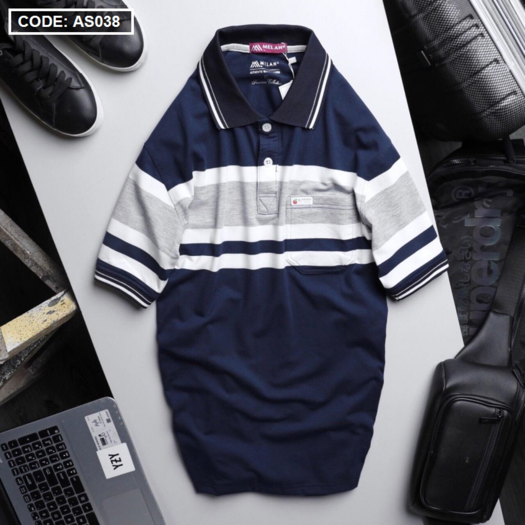 Áo Polo Nam Trung Niên Có Túi Sọc Ngang BIG SIZE 90KG Chất Liệu Thun Cotton Cao Cấp