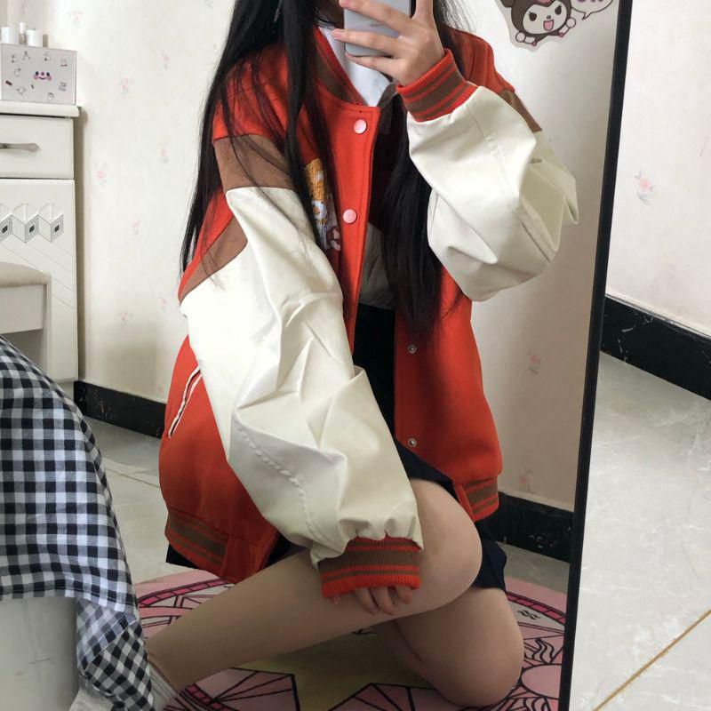 Áo khoác bomber nam nữ, áo bóng chày unisex cam / đen Tide Eky cool ngầu