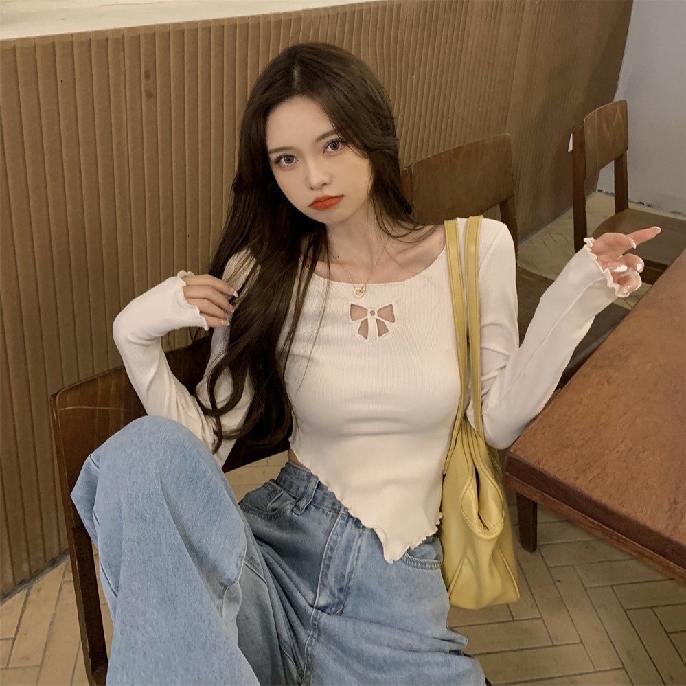 SUXI Áo Croptop Tay Dài Thiết Kế Mới Thời Trang Theo Phong Cách Hàn Quốc