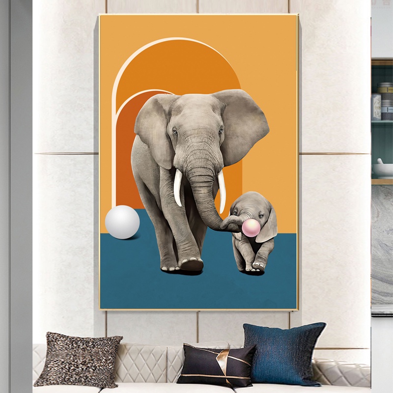 Tranh Vải Canvas Treo Tường - Tranh Mẹ Con Voi Đẹp