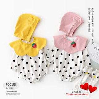 Set body chấm bi siêu cute kèm yếm và mũ dành cho bé gái