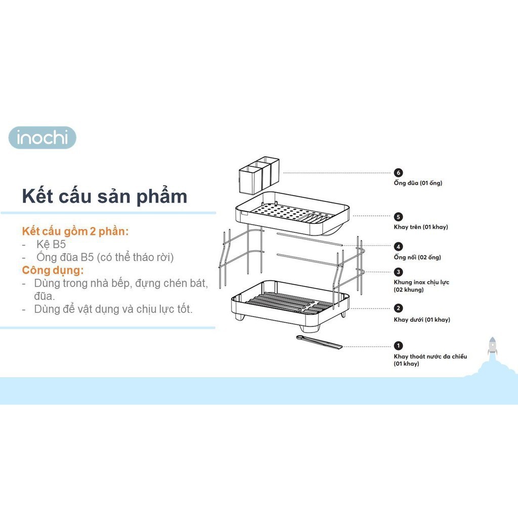 Kệ Để Chén Bát Nhựa Inox 2 Tầng Inochi Có Khay Thoát Nước Thông Minh Dùng Để Làm Giá Úp Bát Đĩa Chén Đũa Trên Chậu Rửa