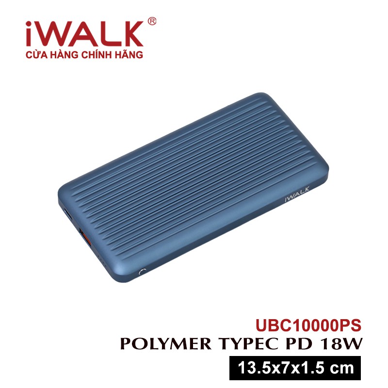 [Mã ELMALL300 giảm 7% đơn 500K] Pin sạc dự phòng iWALK Polymer 10000mAh Xanh - UBC10000PS