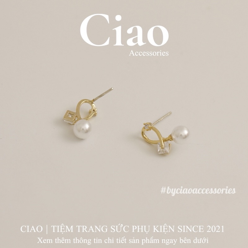 [HOẢ TỐC 1H] Khuyên tai/ Bông tai mạ bạc S925 thiết kế đính đá và hạt trai Veni Tiny Ciao