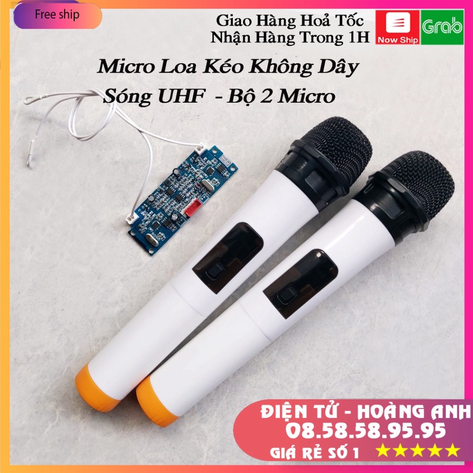 Micro loa kéo Sóng UHF - Bộ 2 micro cho loa kéo trắng bo mạch rời. Nguồn 5V