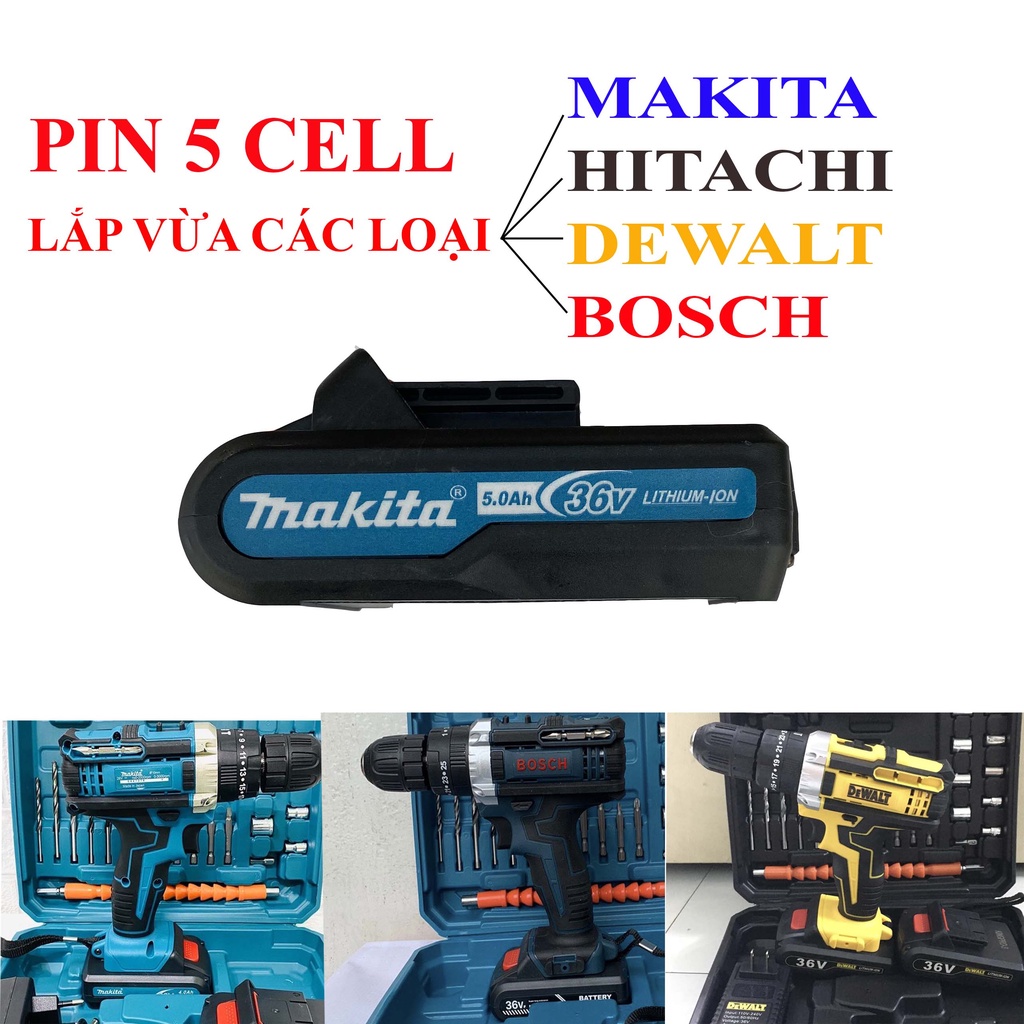 Pin Makita 36v 72v dung lượng cao- Pin 5cell Dùng được cho các dòng máy khoan Pin Hitachi Dewat Boch