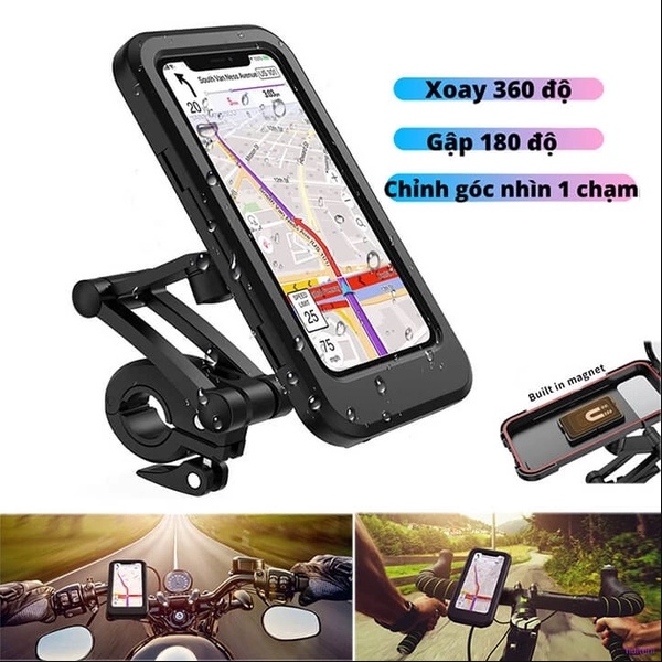Giá Đỡ Kẹp Điện Thoại Xe Đạp Xe Máy Chống Nước, Xoay 360 Độ, Kẹp Chân Gương Xe Máy - Hàng Chuẩn Loại 1