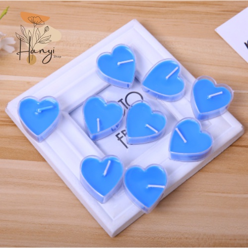 9 nến tealight đế nhựa hình trái tim, hương thơm nhẹ, thích hợp cho trang trí, quà tặng, xông tinh dầu