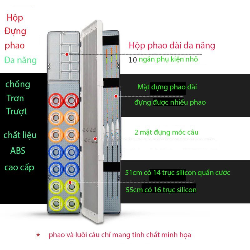 Hộp đựng phao câu cá ABS đa năng kèm trục Silicon