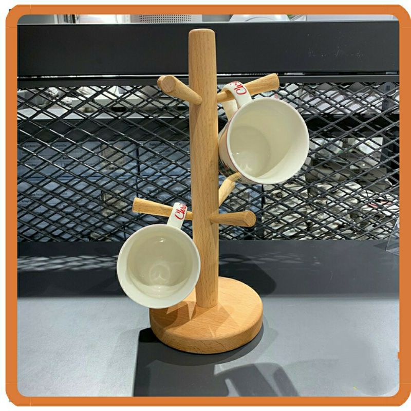 kệ treo ly, cốc 6 móc bằng gỗ tự nhiên