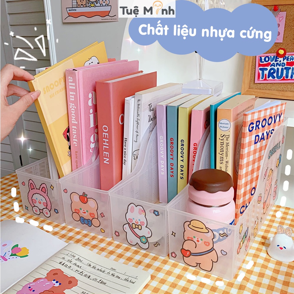 Kệ sách hộp nhựa trong suốt để bàn đựng sách vở VPP Tuệ Minh, bút viết K42 giá đựng đồ đa năng