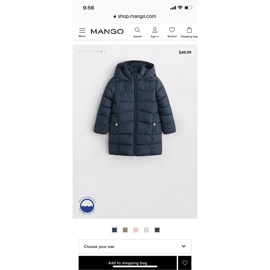 ÁO PHAO DÁNG DÀI MANGO DƯ XỊN 5/14Y