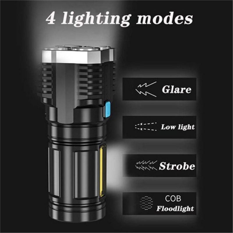 Đèn Pin Cầm Tay 5Led COB / 4 Chế Độ Sáng Cao Lumen Chống Nước Có Cổng Sạc USB Đa Ứng Dụng