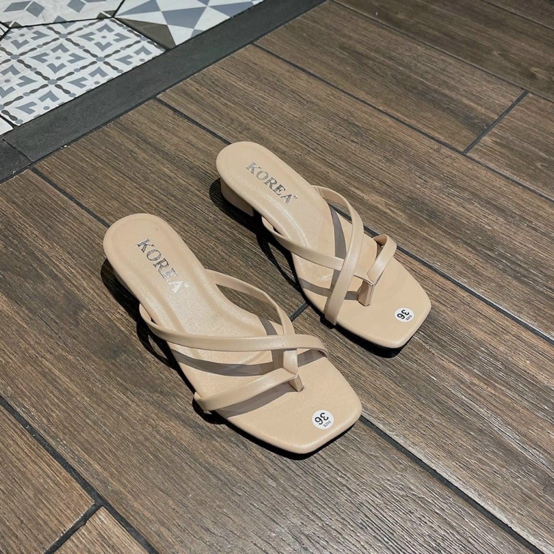 Giày gót mũi vuông Yumi store 3cm dây mảnh quai Chéo xinh xắn bền đẹp.