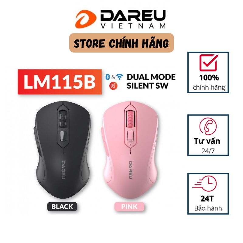 Chuột không dây DAREU LM115B (Bluetooth + 2.4G – Silent SW, dùng được cho macbook)