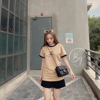 Áo phông màu nâu tây viền đen nữ
