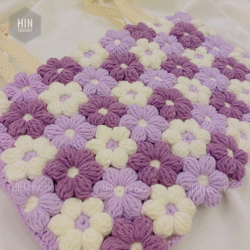 Croptop flower - Áo hoa len đan móc tím pastel