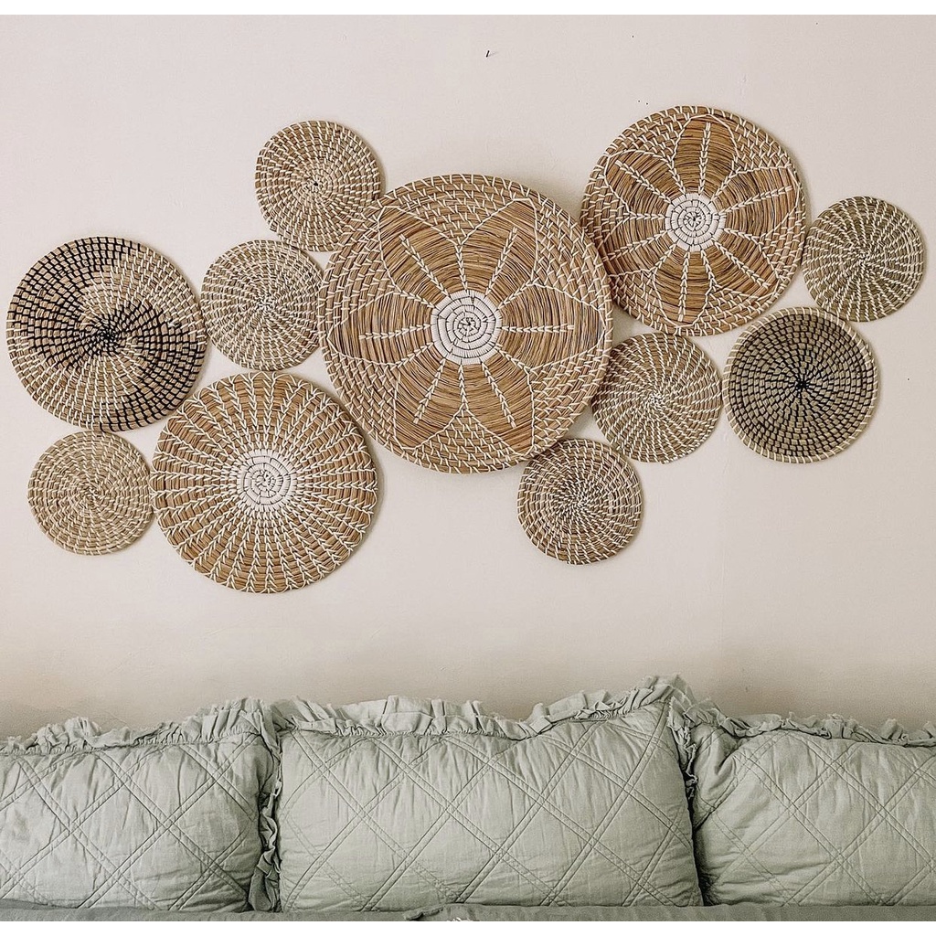 Set đĩa cói xiên trang trí tường CHICNCHILL phong cách Vintage/Boho thân thiện với môi trường