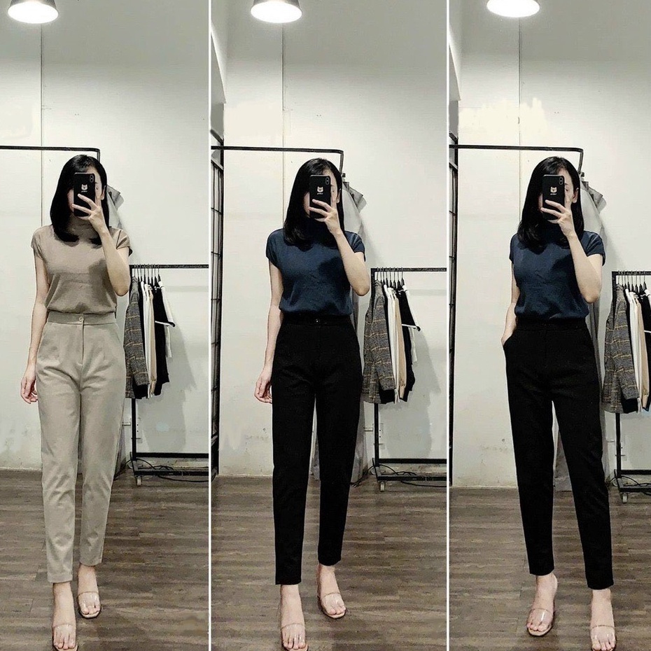 Quần dạ công sở nữ fom dáng baggy Hàn loại 1, lưng chun cạp cao khóa giữa dáng dài cao cấp đủ size 2 màu đen và be