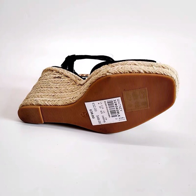 Sandal gót xuống đế cói da lộn . Hàng xuất eu