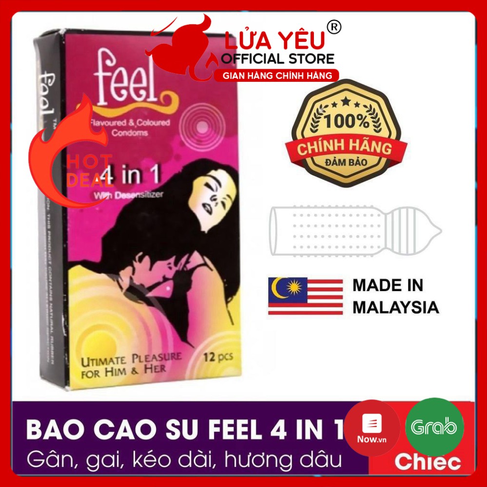 Bao Cao Su FEEL 4 IN 1 - Bi Gai - Kéo Dài Thời Gian Quan Hệ /điều hòa niềm vui BCS LỬA YÊU