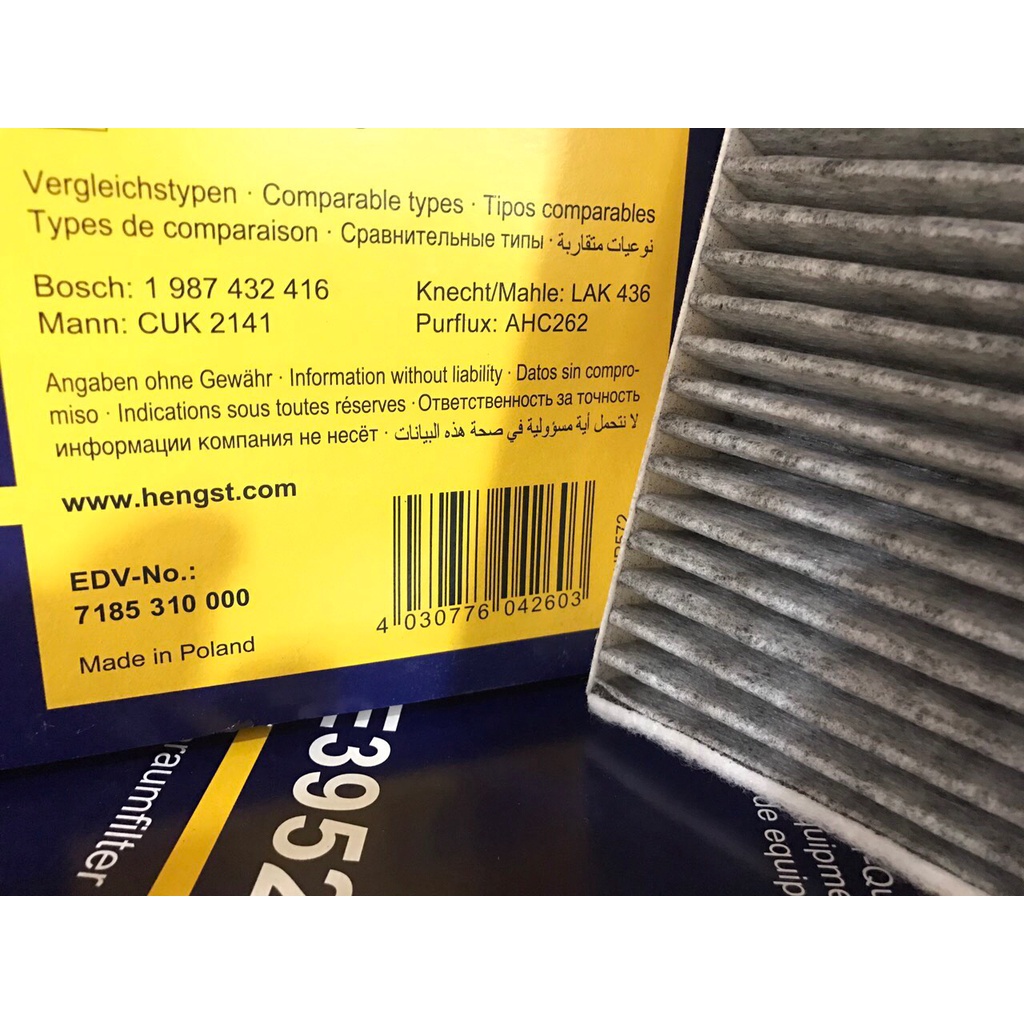 E3917LC Lọc gió điều hoà cacbon Honda City/CR-V/Civic, Nissan Navara, Triton, Toyota Outlander  2012, tucson...