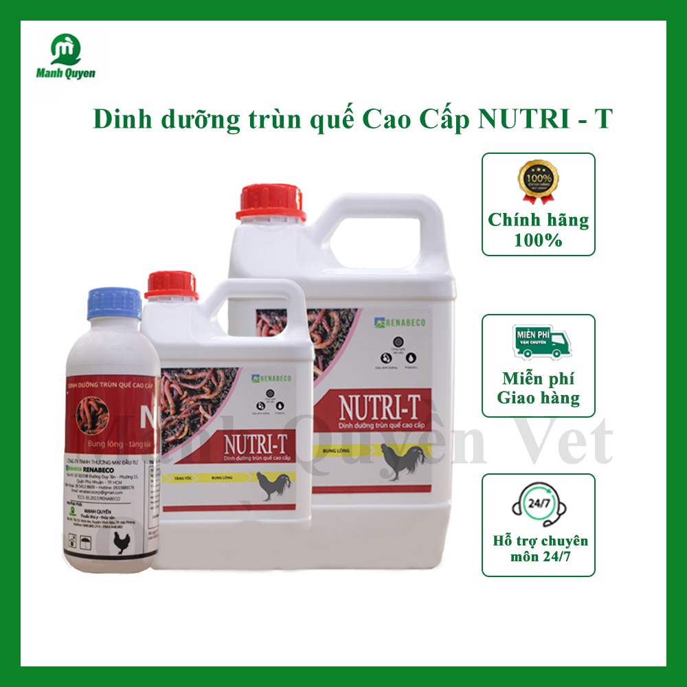 Dinh dưỡng trùn quế cao cấp NUTRI - T Mạnh Quyền, tăng trọng nhanh, bung lông, tích mào cho gia cầm