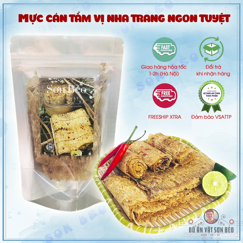 Mực cán tẩm vị Nha Trang 500g loại 1, túi Zip tiện lợi | Ăn vặt Sơn Béo