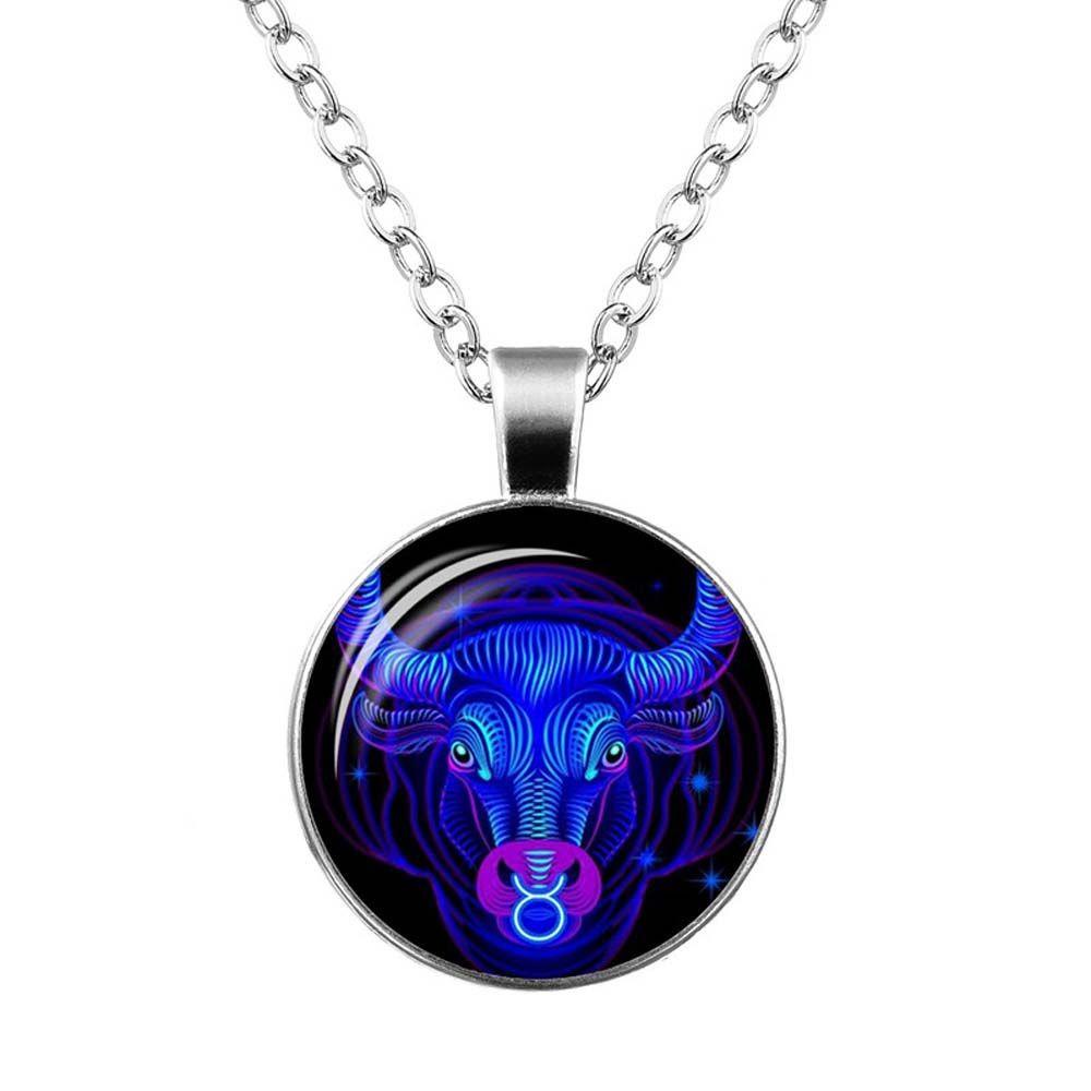 1 Vòng cổ Mặt Kính Cabochon In Hình Cung Hoàng Đạo Dành Cho Nam Nữ