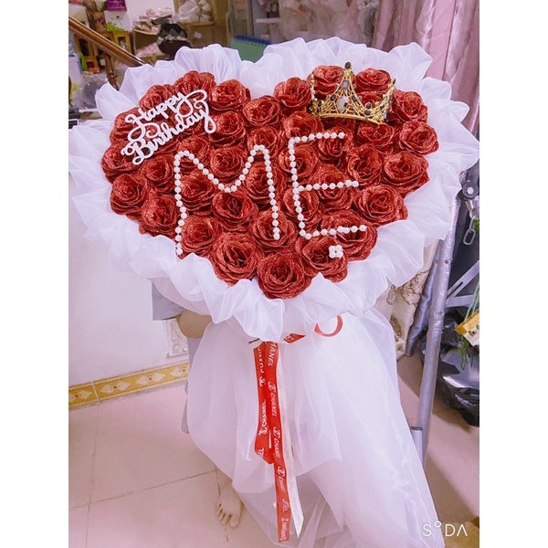 Hoa hồng nhũ- hà nội ship hoả tốc: bó hoa hông nhũ 40 bông tặng kèm vương miệng( nhận đặt màu hoa,kết chữ theo yêu cầu)